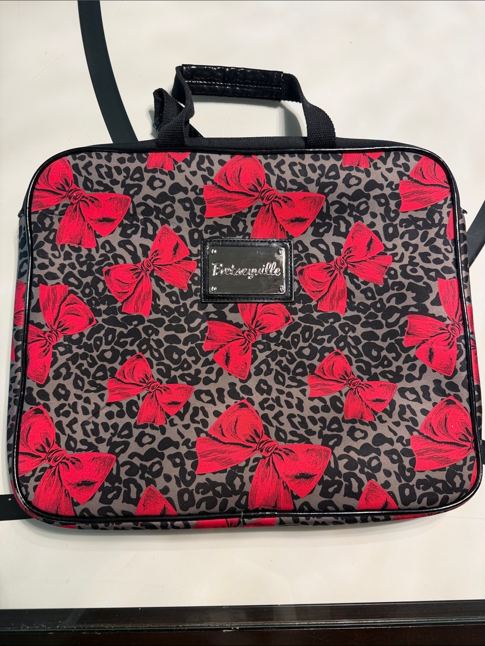Betsey Johnson Red Bow Leopard-Print Laptop Bag
